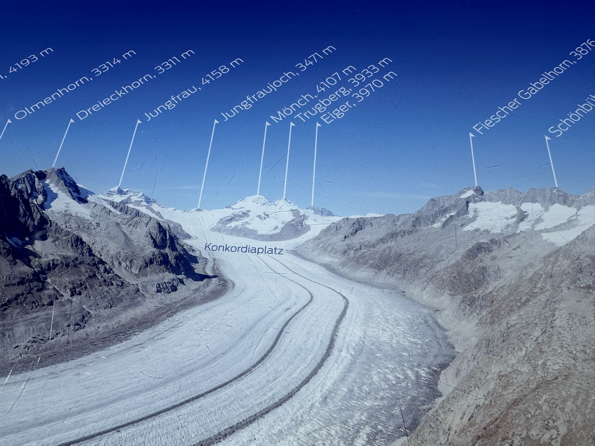 Panorama board identifying mountains above the Aletsch Glacier